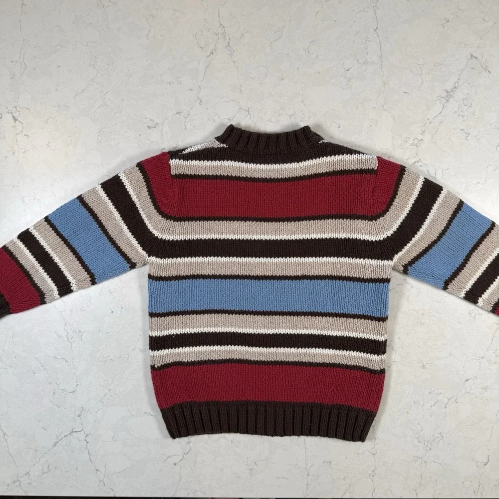 NWT Gymboree Red Blue Tan Stripe Chunky‎ Cotton Blend Sweater Boy's Size 4T